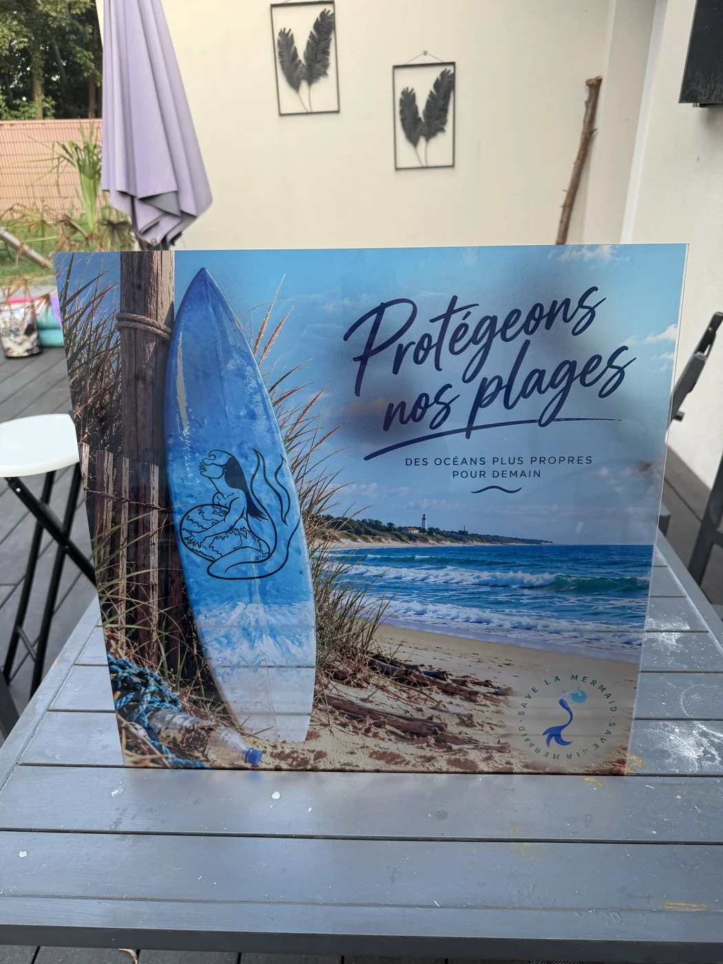 Impression UV sur plexiglas — campagne Protégeons nos plages